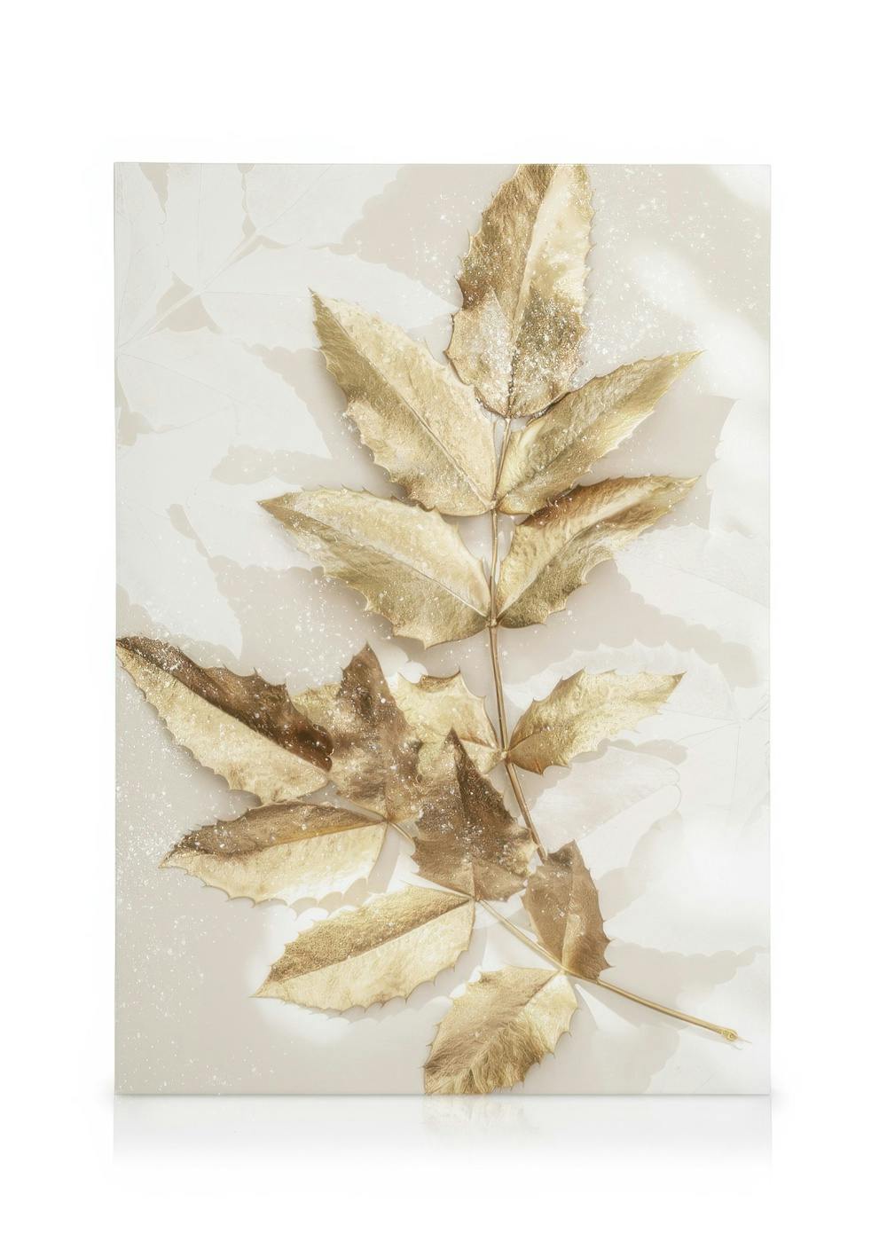 Gyllene löv illustration på en vit bakgrund med subtila prickar. En glamorös, naturlig canvastavla.