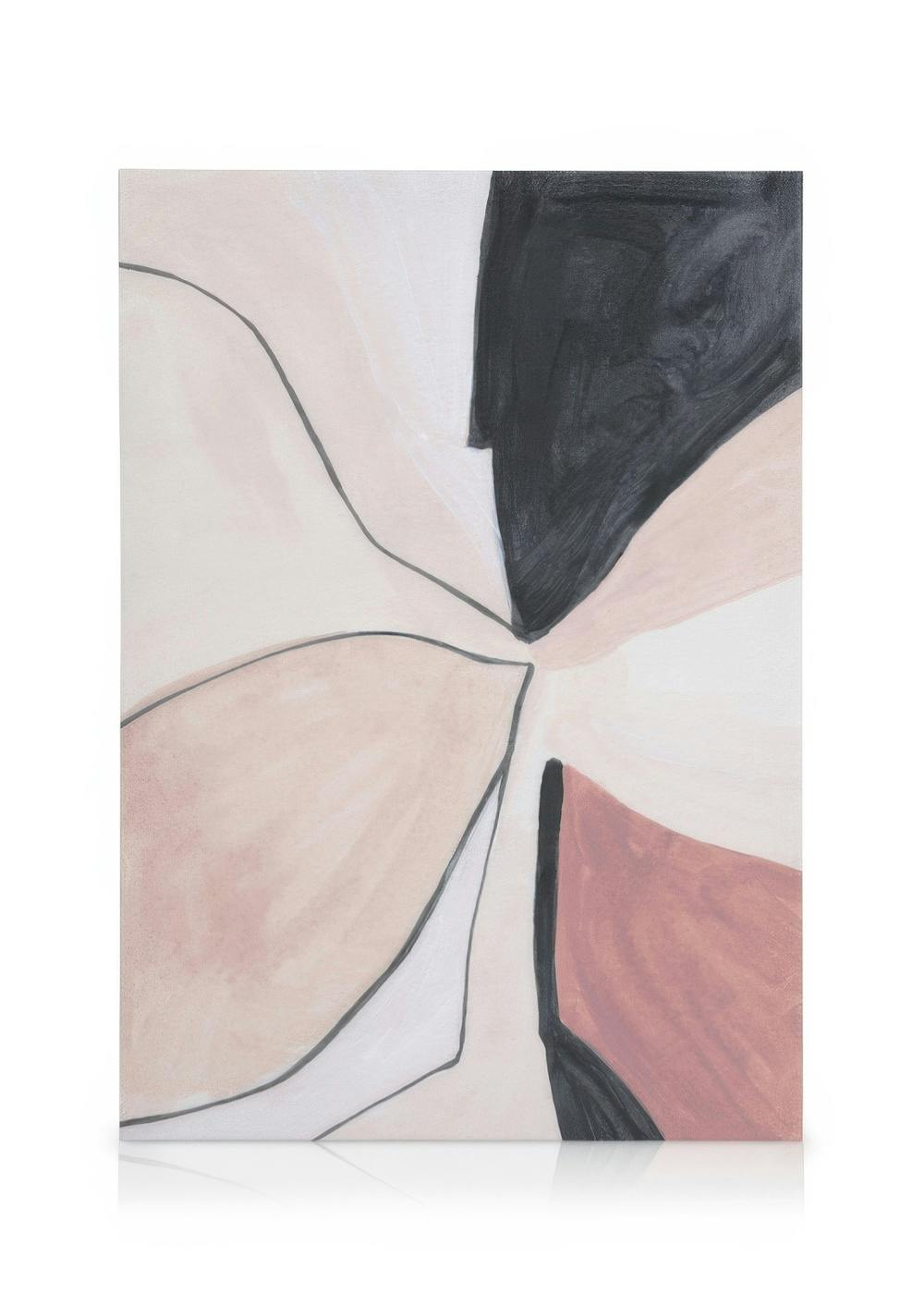 Dusty pink and black abstract canvas print with fluid organic shapes and dark lines.