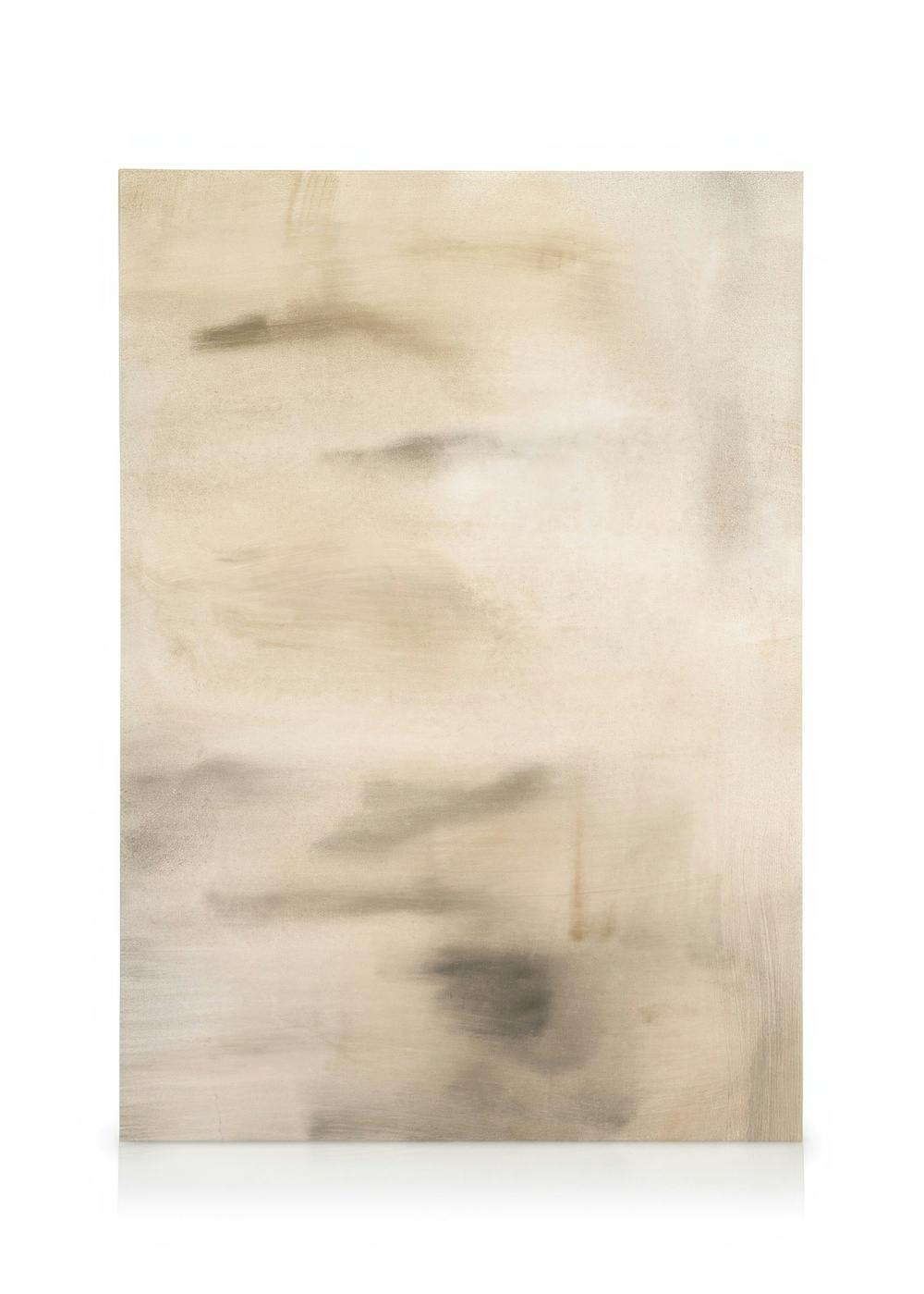 Lienzo abstracto Beige Abstraction No1, manchas difusas marrones y grises sobre fondo beige, arte de pared