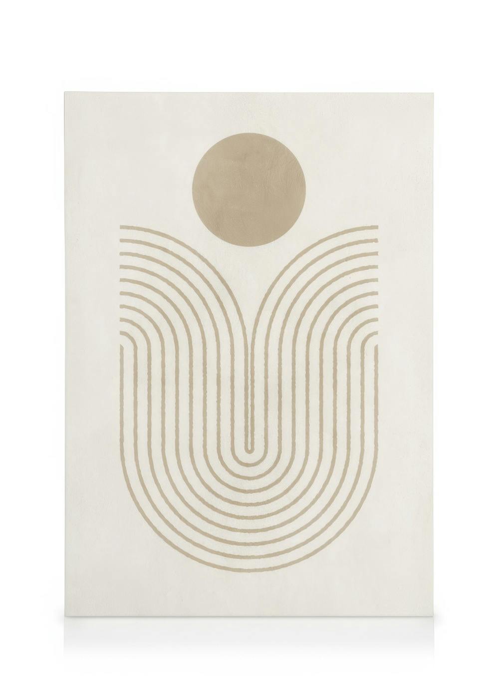 Abstract beige en bruin canvas met gebogen lijnen die een abstracte vaasvorm creëren op een getextureerde achtergrond.