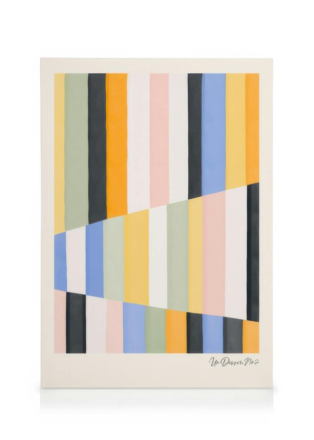 Un Dessin No2 Leinwandbild: Vertikale Streifen in Pastellfarben und Erdtönen, unterbrochen von einem diagonalen Band. Modernes,