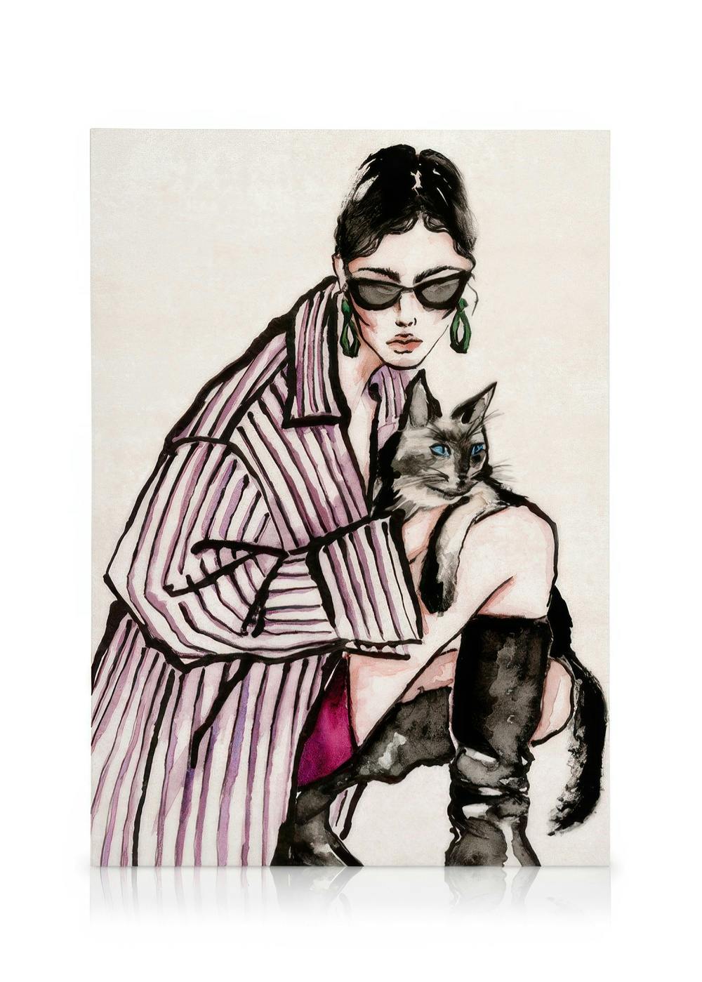 Canvas Schilderijen Cat Lady Canvas (30x40 cm - Fotolijst Eiken)