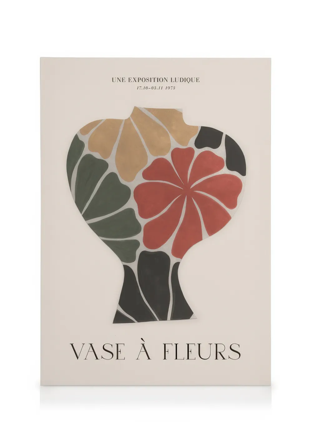 Kolorowy obraz na płótnie, wazon z liśćmi i kwiatami w stonowanych kolorach na białym tle, sztuka ścienna