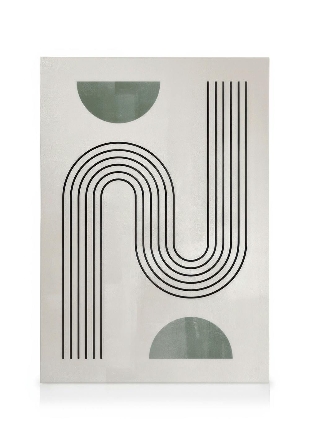 Bending Arches Canvas print, featuring a minimalist black arched line design and sage green half-circles on a cream background.