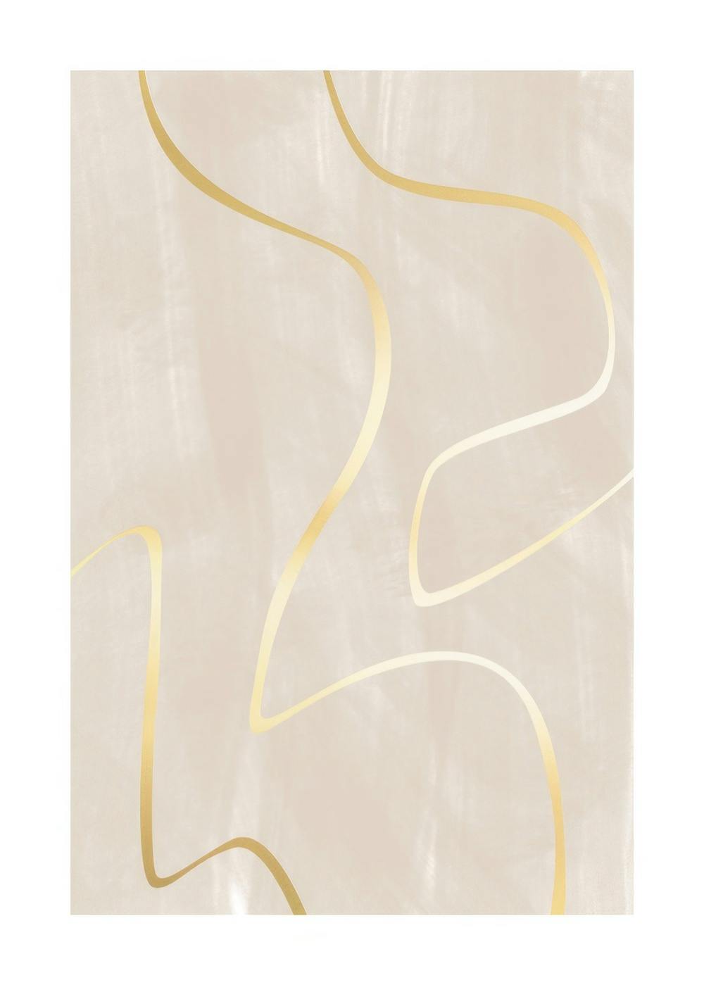 Grafisk plakat med slynge guldlinjer på beige baggrund, Curvy Golden Lines plakat.