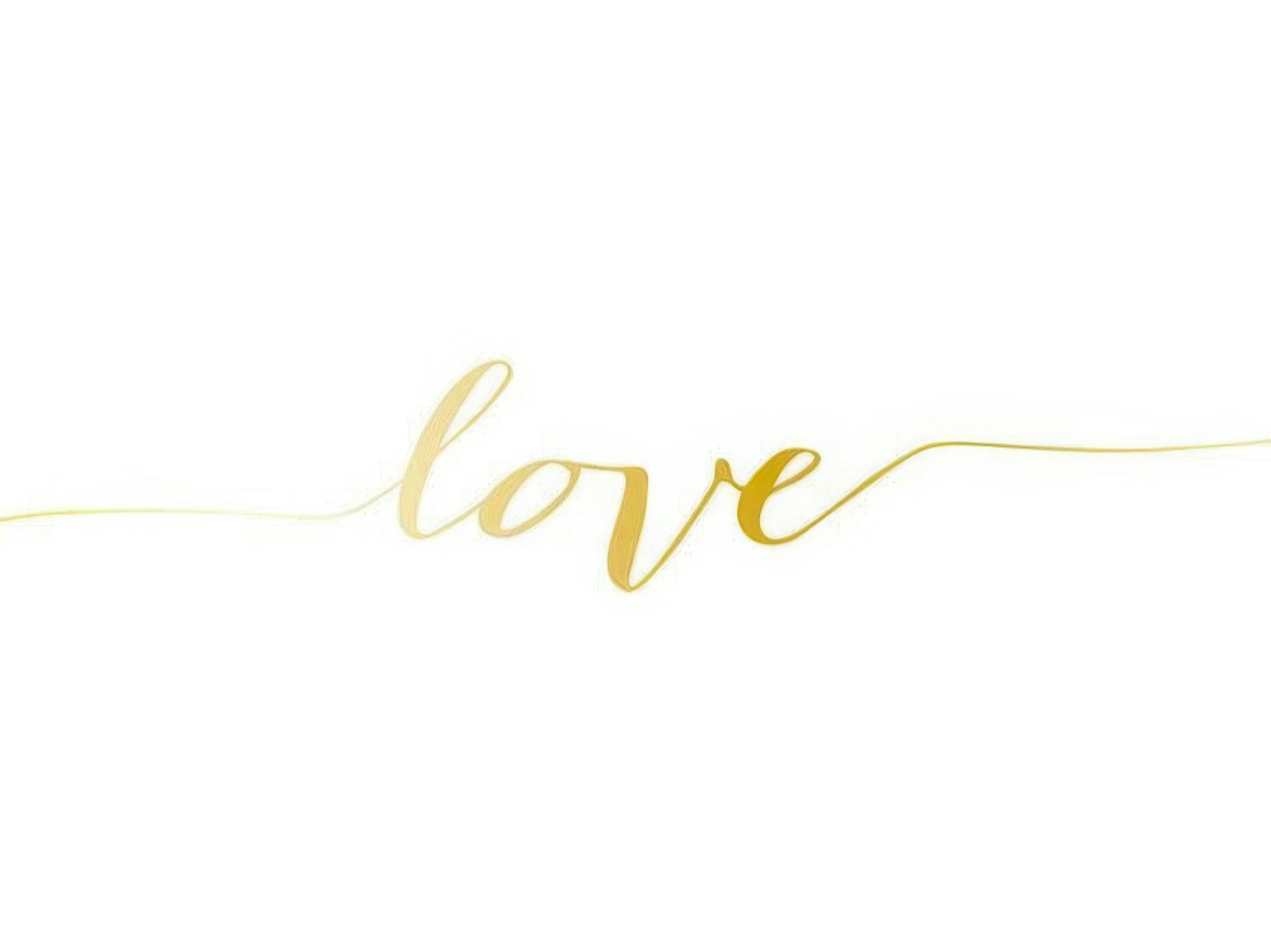 Gold love typography poster with handwritten script on a white background, ideal for modern home decor.