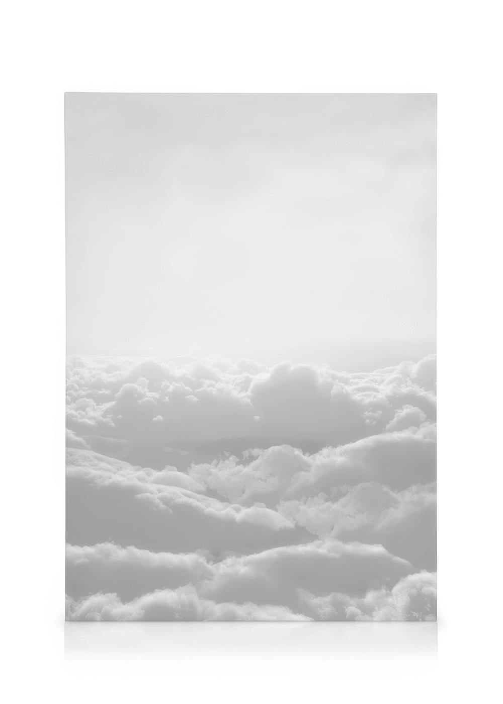 Atmospheric canvas print of soft white and gray clouds filling the sky, creating a minimalist landscape scene.