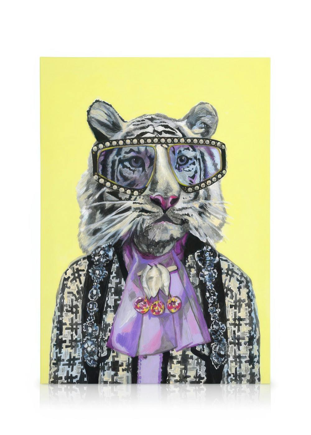 Heather Perry - Artsy White Tiger tableau sur toile (50x70 cm - Cadre de chêne)  Animaux sauvages