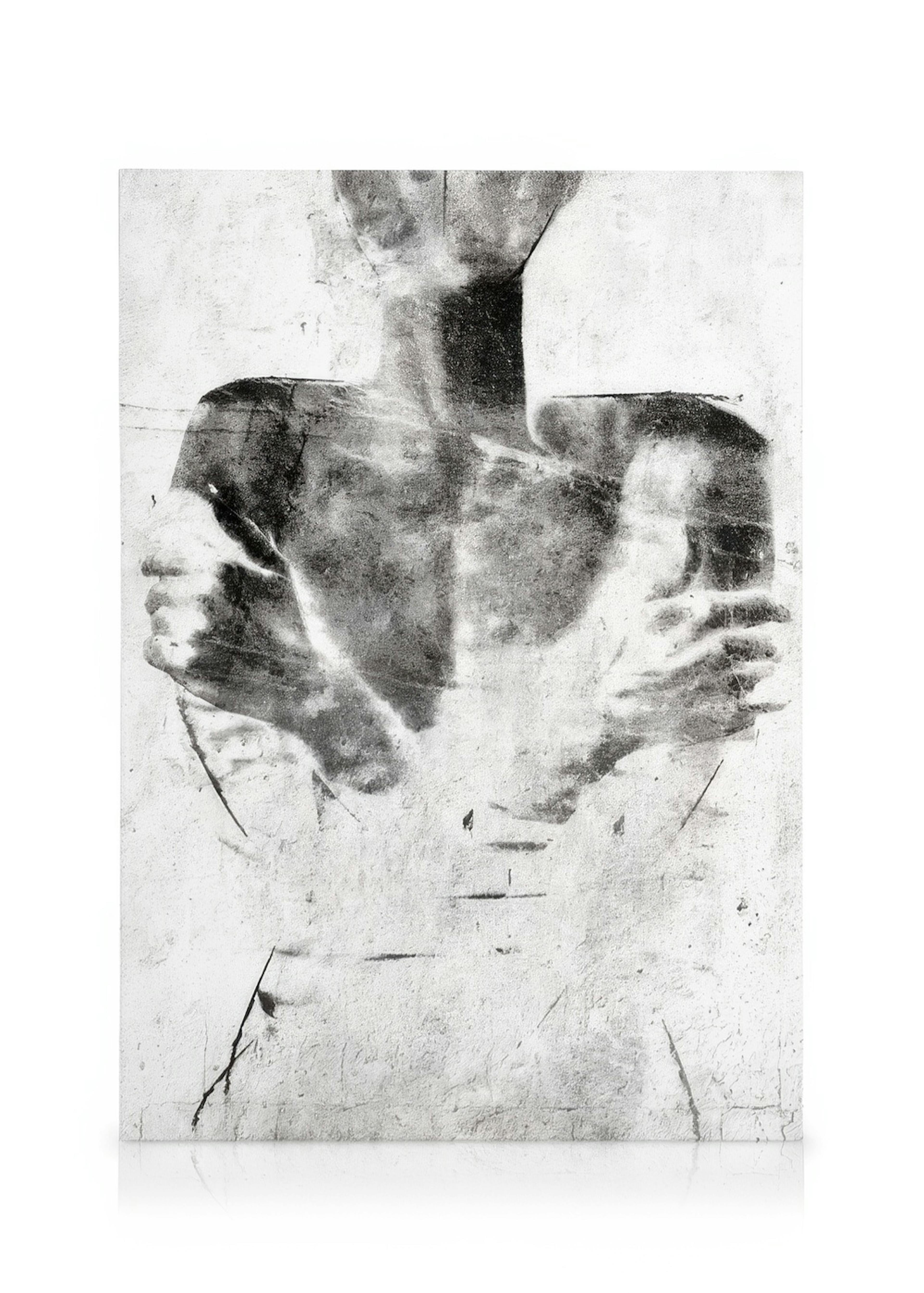 Black and white human figure canvas print with textured background and 3D shadows, ideal for canvas art.