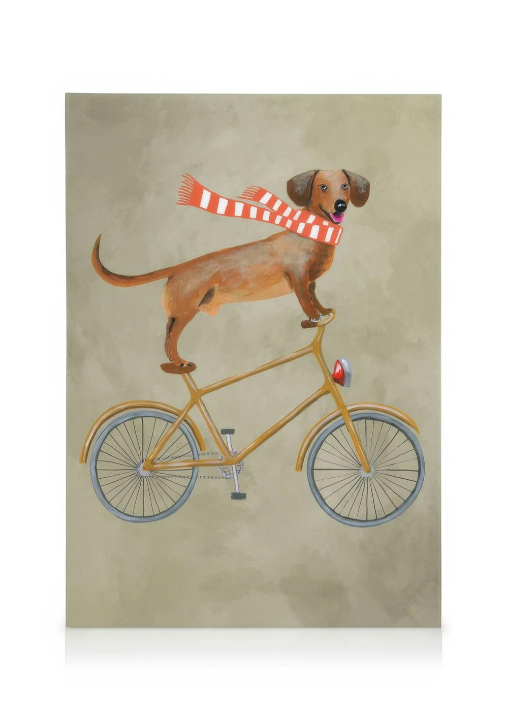 Dackel auf Fahrrad mit rotem Schal, Coco De Paris Leinwandbild