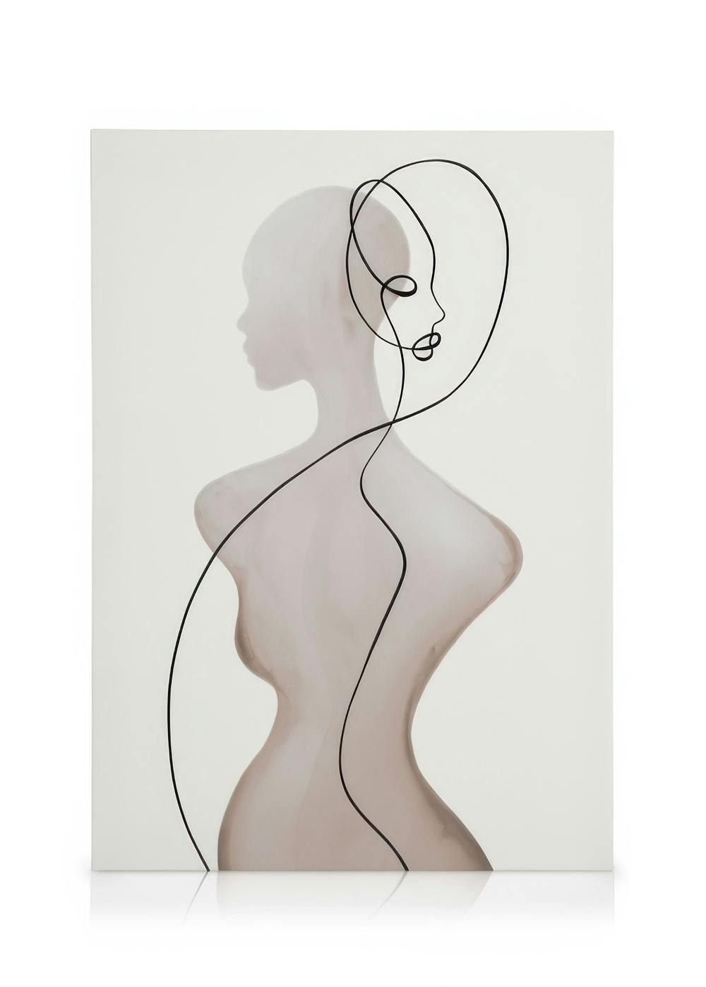 Peytil Soul Fabric Revised canvas print features a beige human torso outline with a black continuous line art face contour, agai