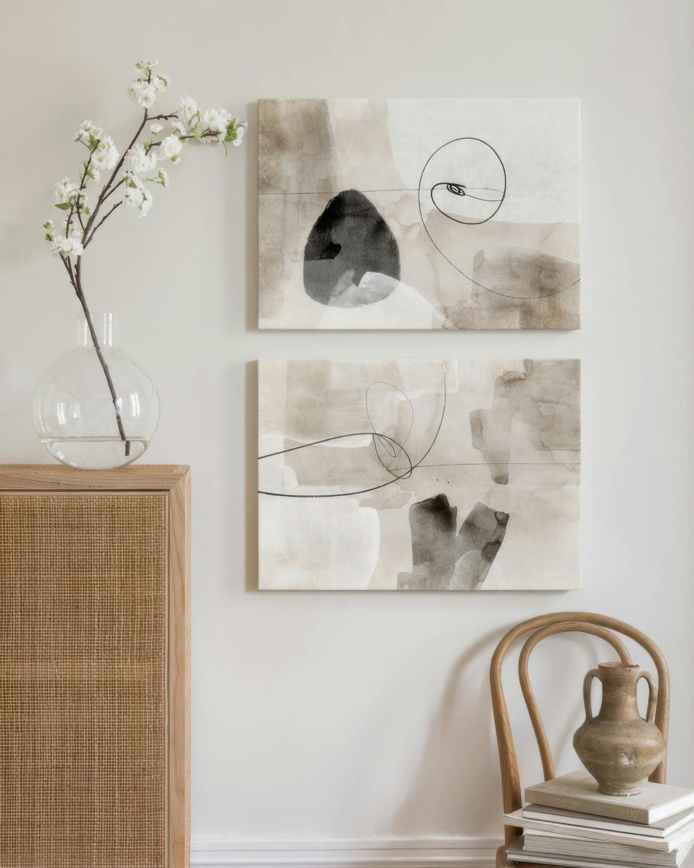 Canvas Prints Watercolor Strokes Canvas Duo (30x40 cm - Oak Frame)