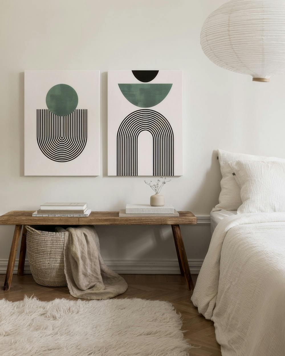 Mid Century Green Canvas Duo (30x40 cm - Fotolijst Zwart)