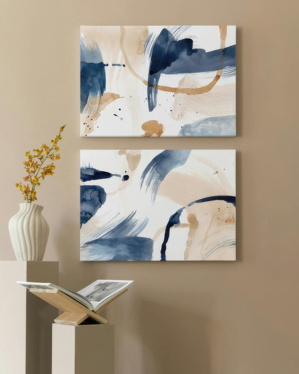 Abstract Blue Brushes Canvas Duo (50x70 cm - Fotolijst Zwart)