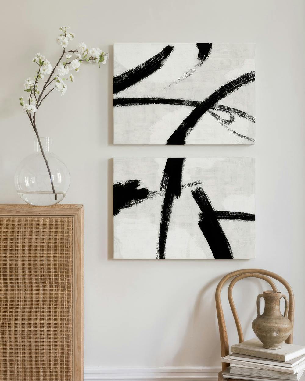 Black Brush Strokes Duo de telas decorativas (50x70 cm)