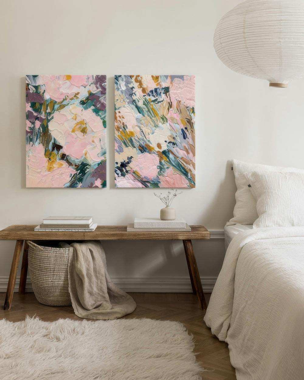 Canvas Prints Painted Floral Canvas Duo (50x70 cm - Black Frame)