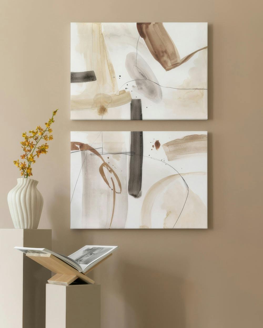 Beige Watercolor Obrazy na płótnie Duo (50x70 cm - Ramka dębowa)