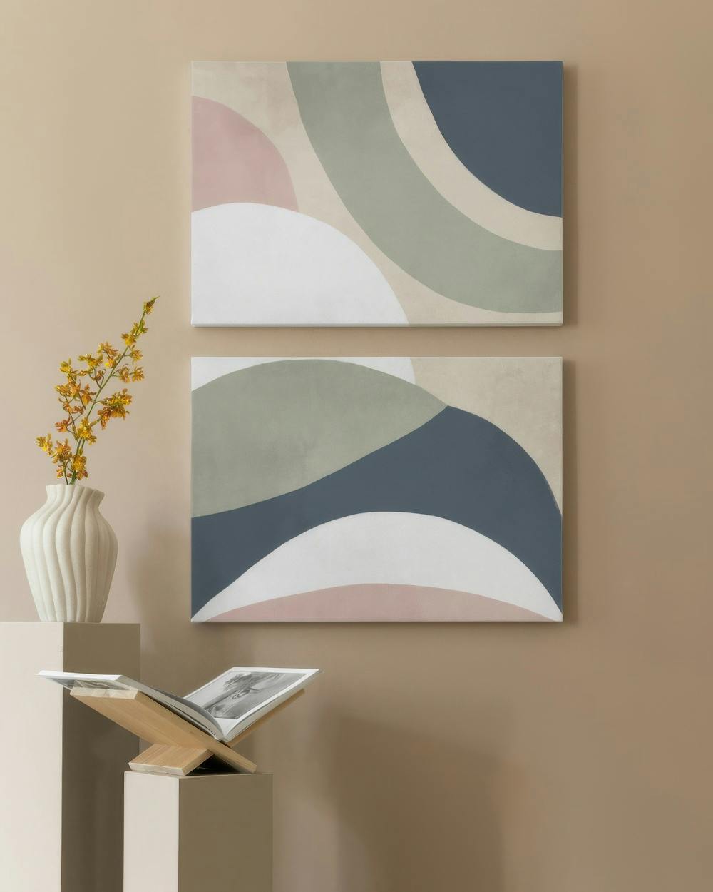 Soft Shapes Duo de telas decorativas (30x40 cm - Moldura Preta)