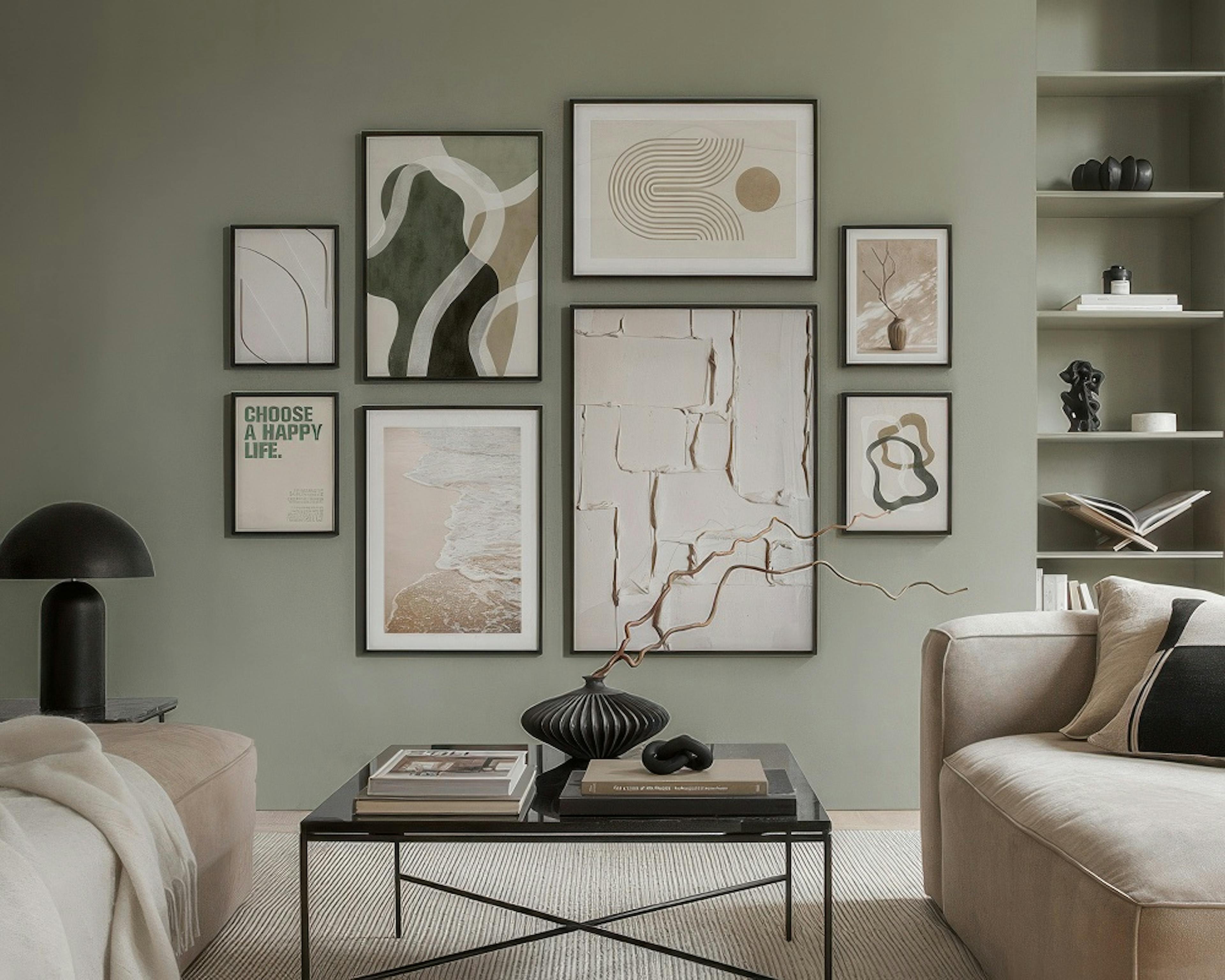 Green tones gallery wall