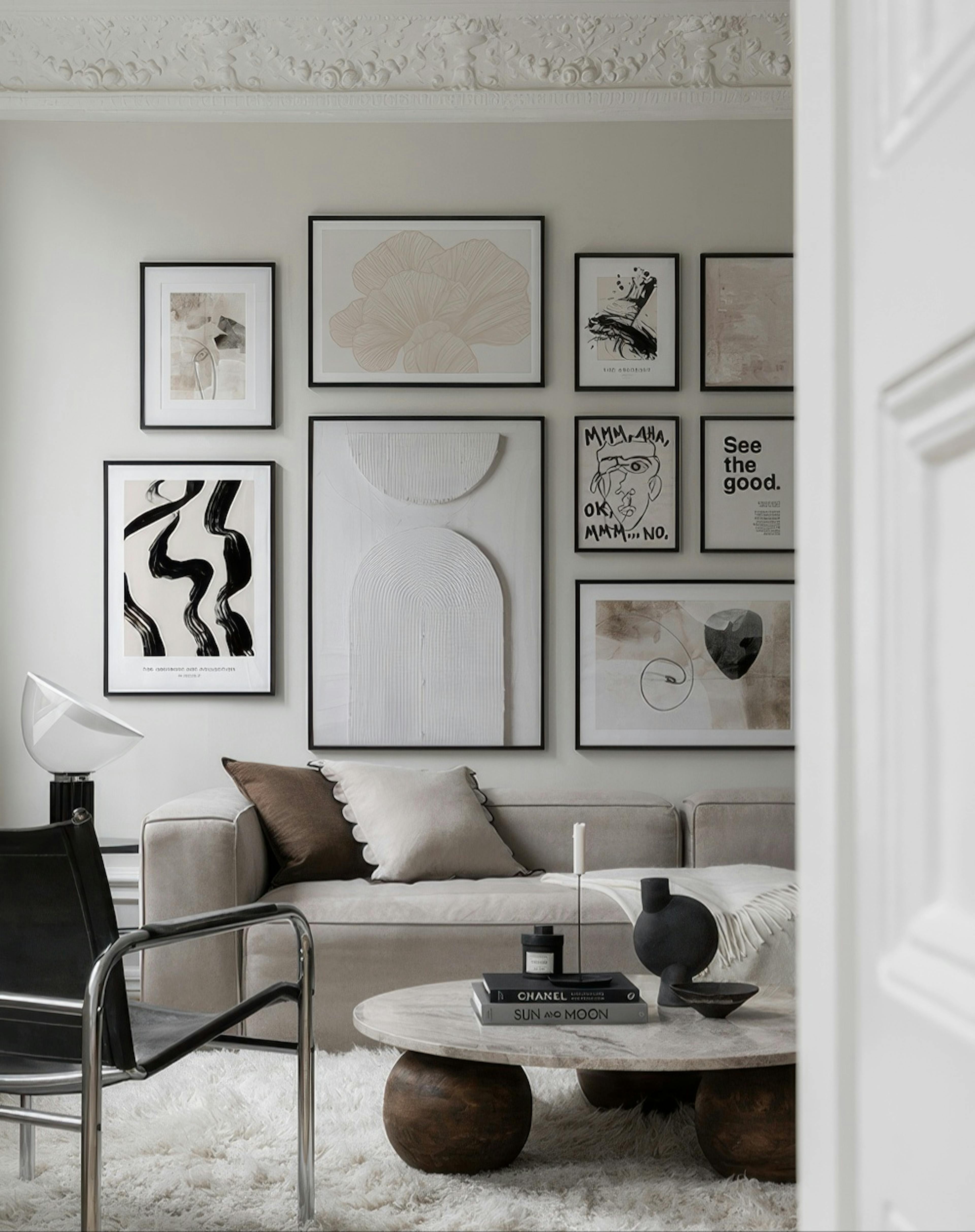 Abstract art gallery wall