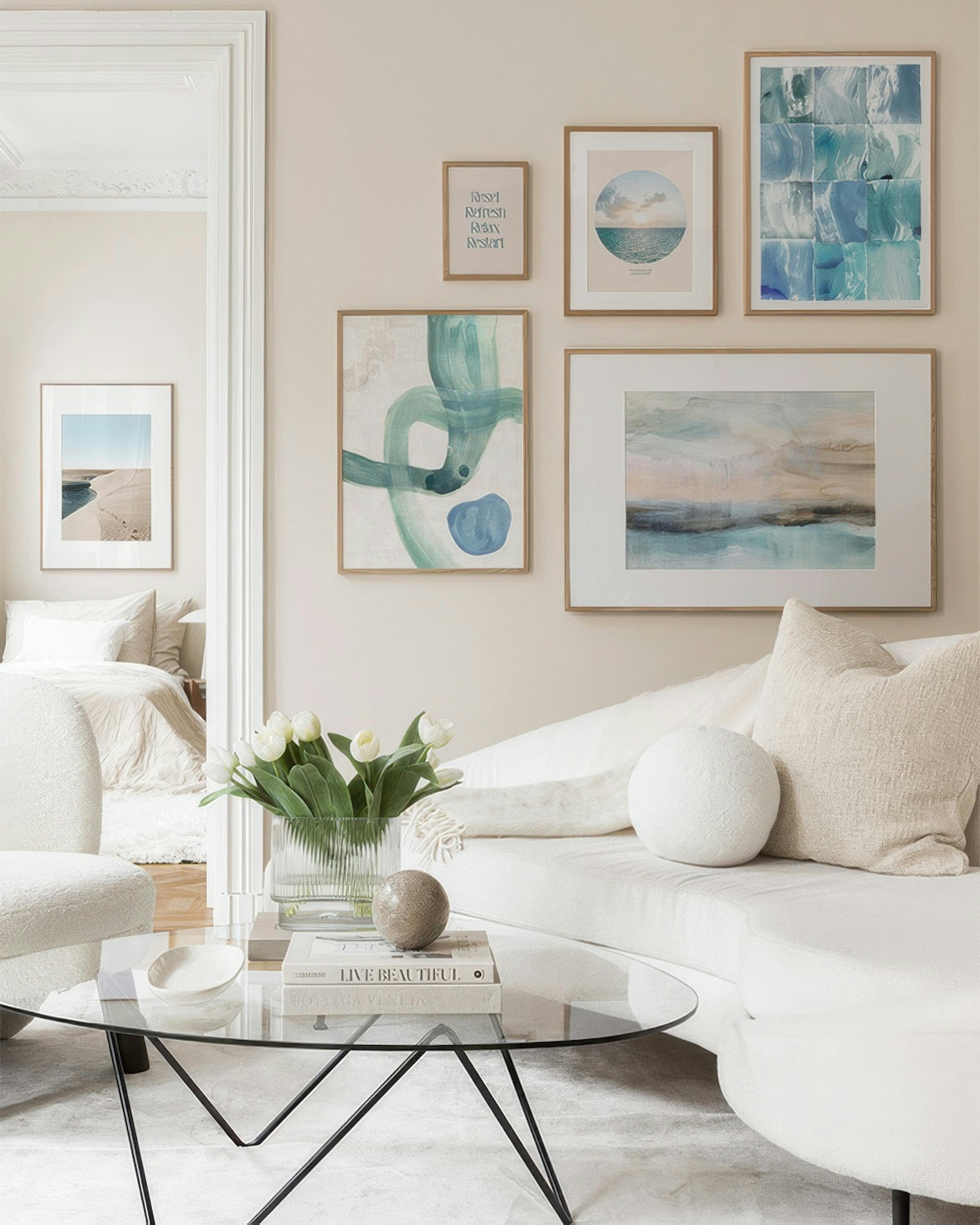 Refreshing blue hues gallery wall