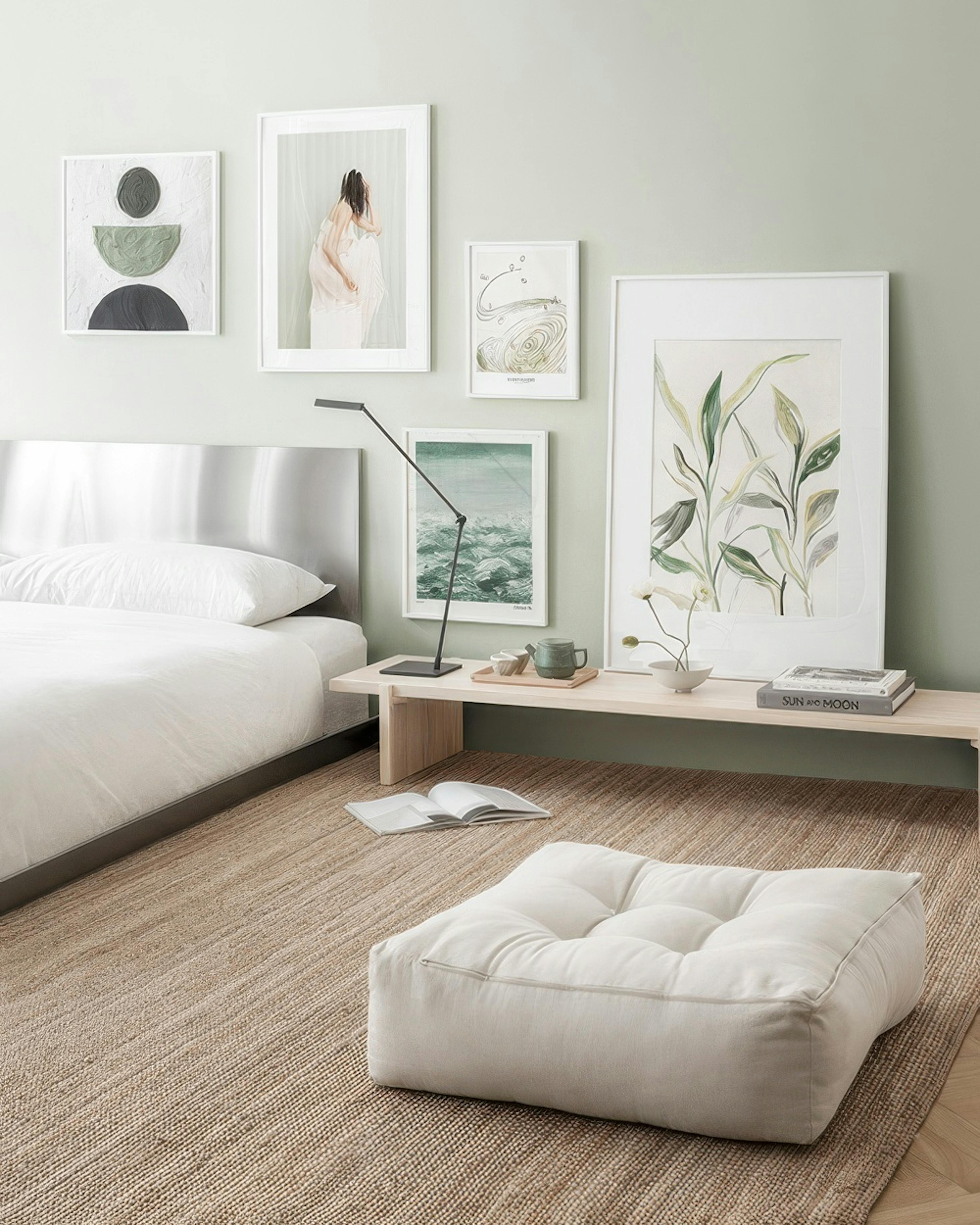 Meditative greens gallery wall