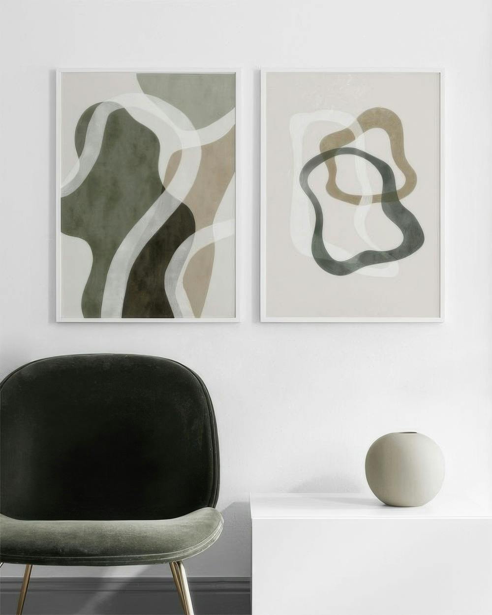 Abstract green shapes gallery wall (ONE SIZE)