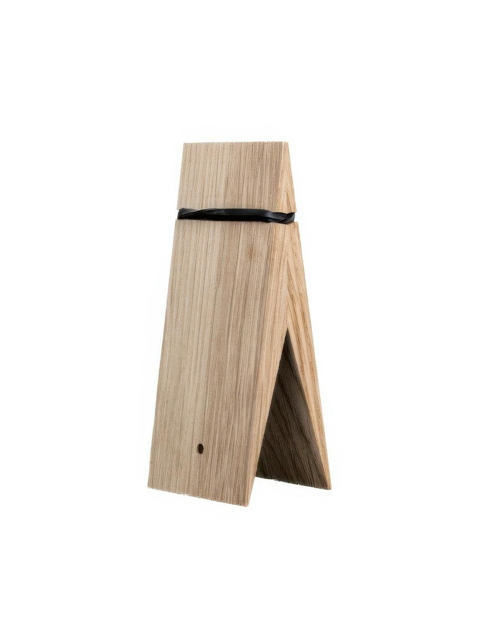 Moebe eikenhouten klem met zwart elastiek, natuurlijke houtstructuur, perfect voor ophangen of klemmen.