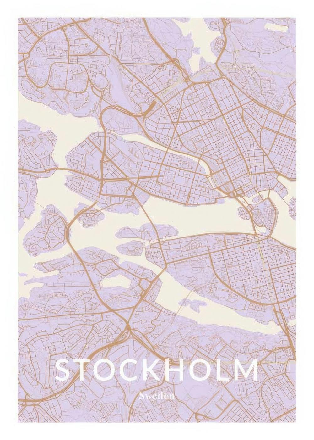 Affiche de plan de ville lilas et beige clair avec texte blanc