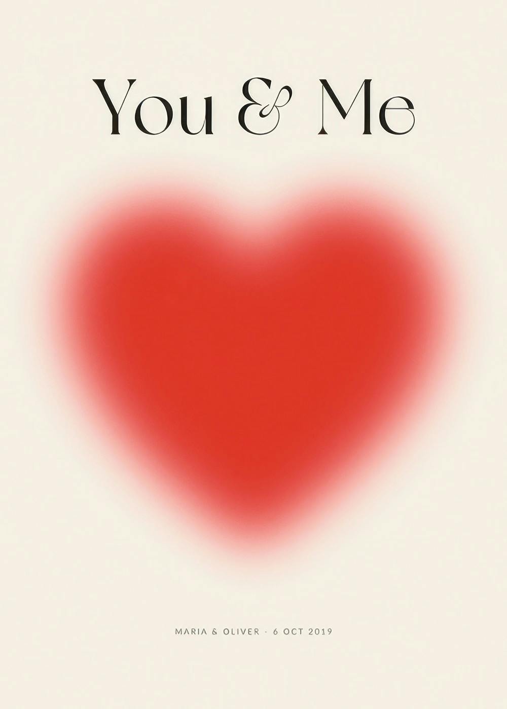 Personalized love poster with a large blurred red heart and You & Me text, perfect for a romantic gift.