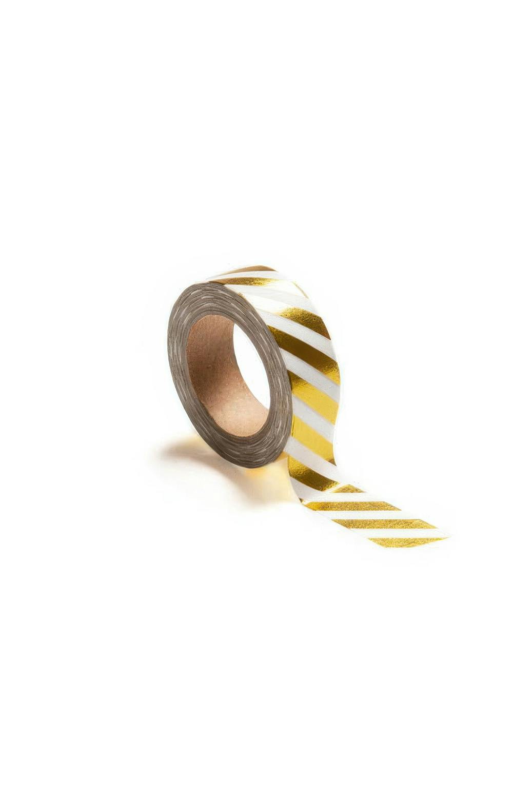 Gouden washitape met witte diagonale strepen, creatieve decoratietape
