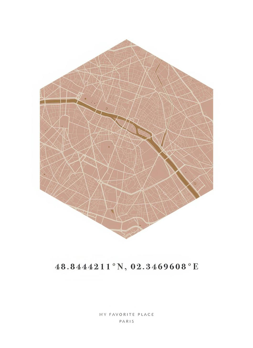 Prints - Hexagon Map Pink Mustard Personal (30x40 cm) - Personalised prints