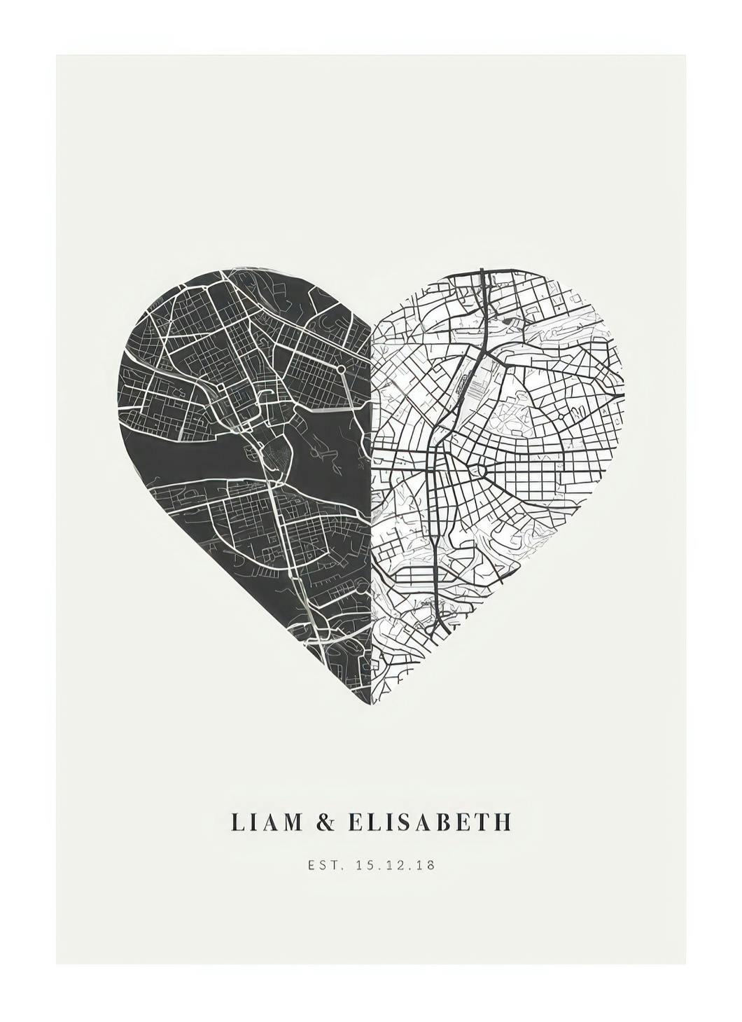 Prints - Love Map Night And Day Personal (50x70 cm) - Personalised prints