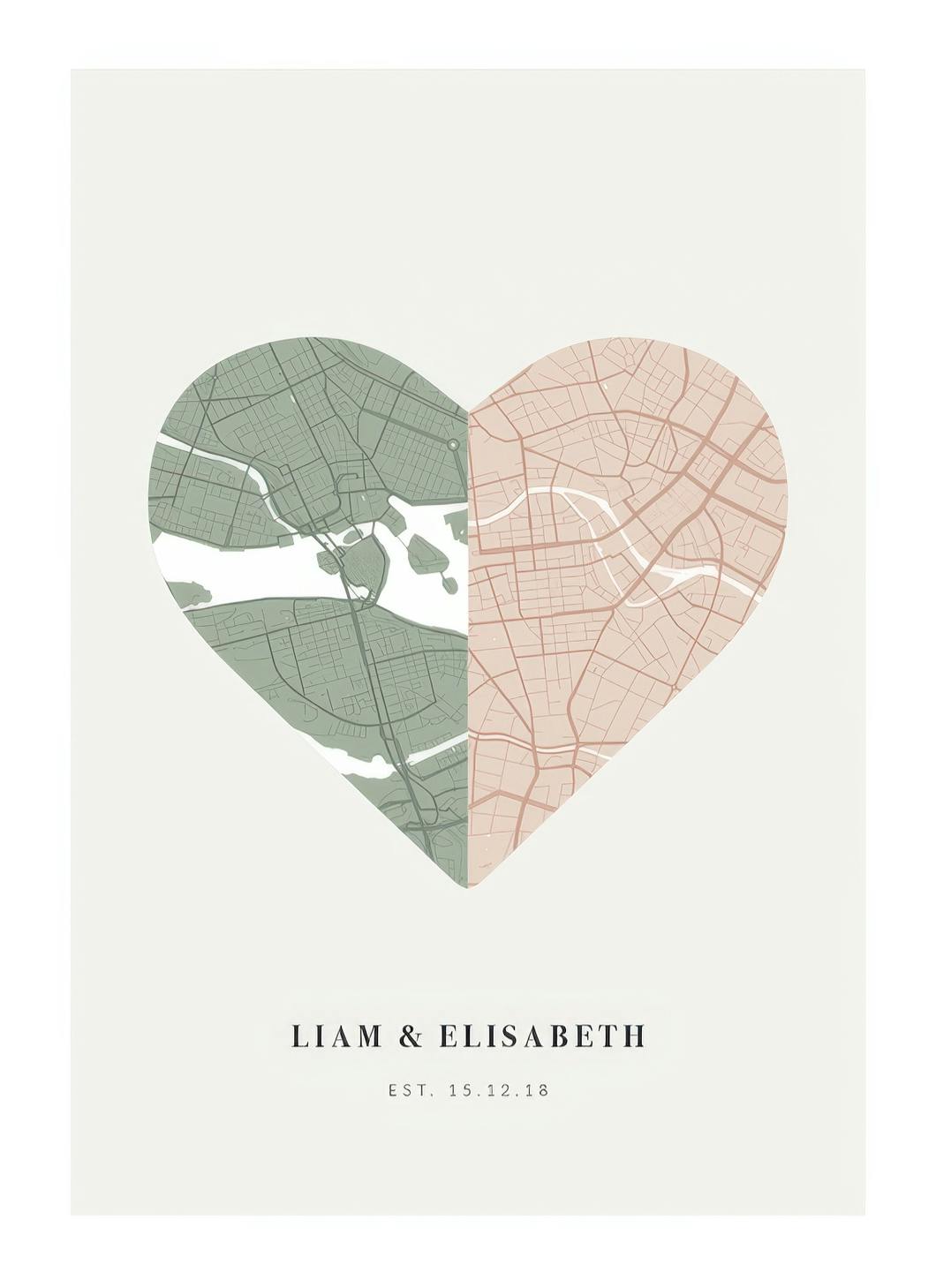 Prints - Love Map Dusty Personal (50x70 cm) - Personalised prints