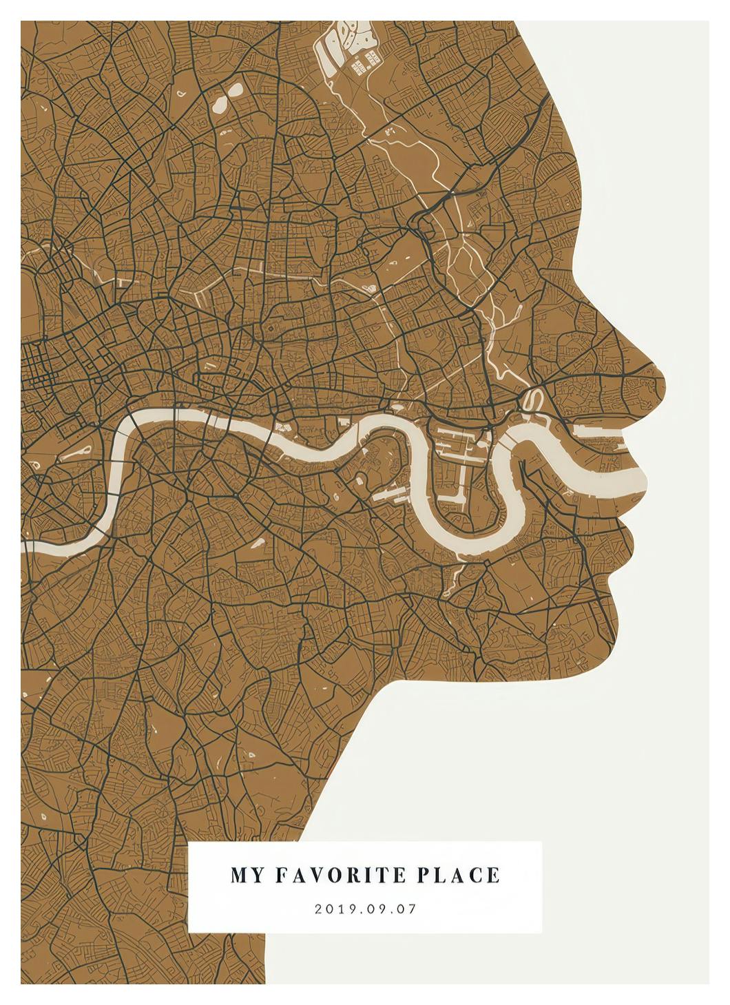 Silhouette Map Vintage Mustard Personal Poster (30x40 cm)- Posters personalizados