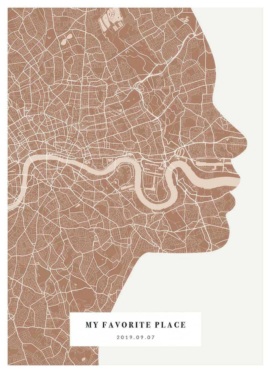 Prints - Silhouette Map Rusty Pink Personal (30x40 cm) - Personalised prints