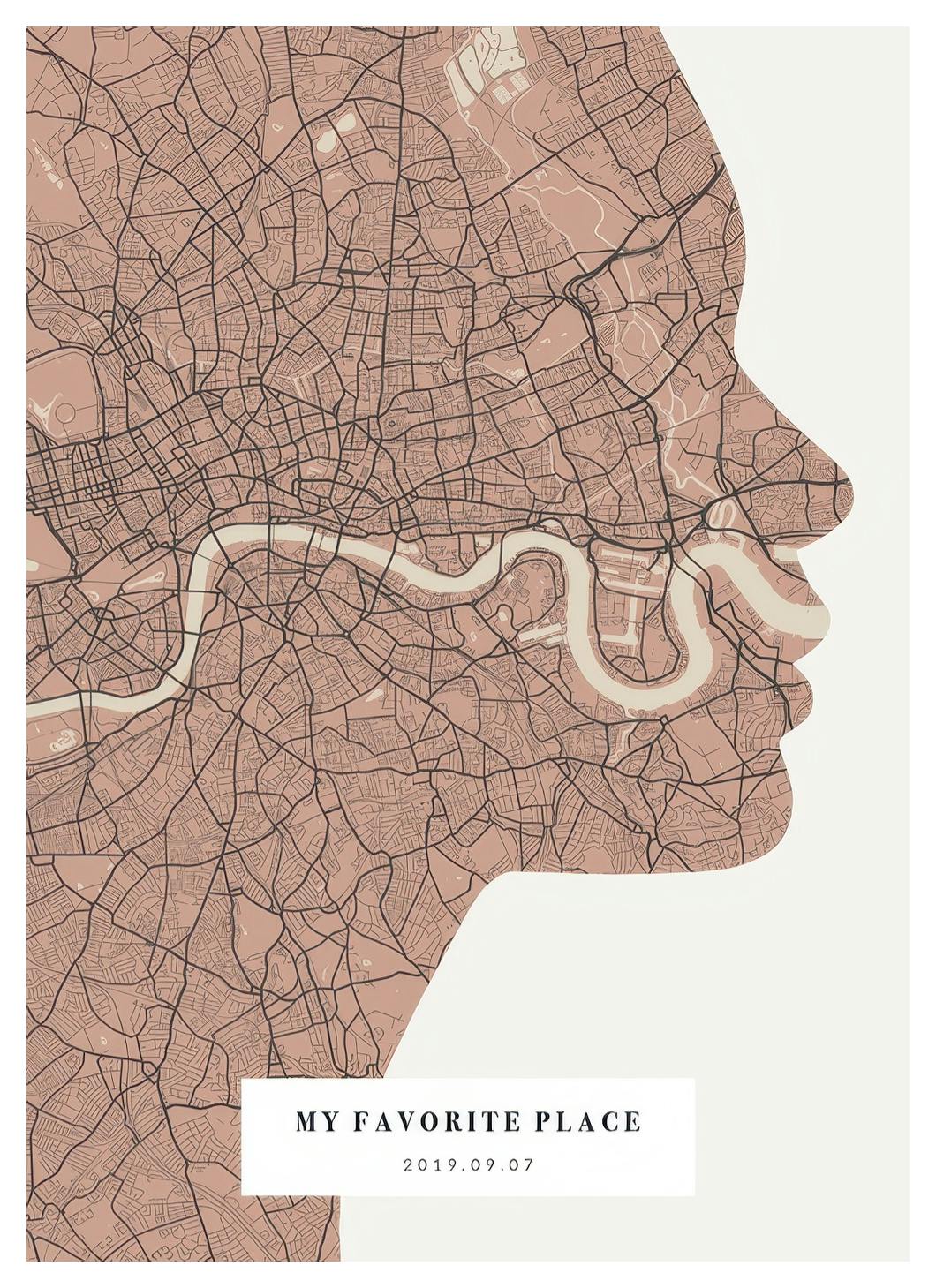 Prints - Silhouette Map Vintage Pink Personal (50x70 cm) - Personalised prints