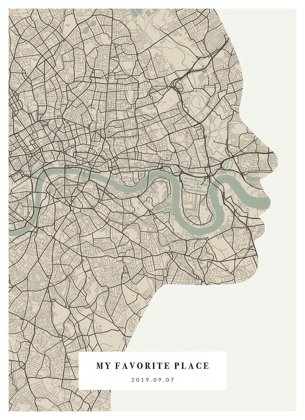 Prints - Silhouette Map Vintage Green Personal (50x70 cm) - Personalised prints