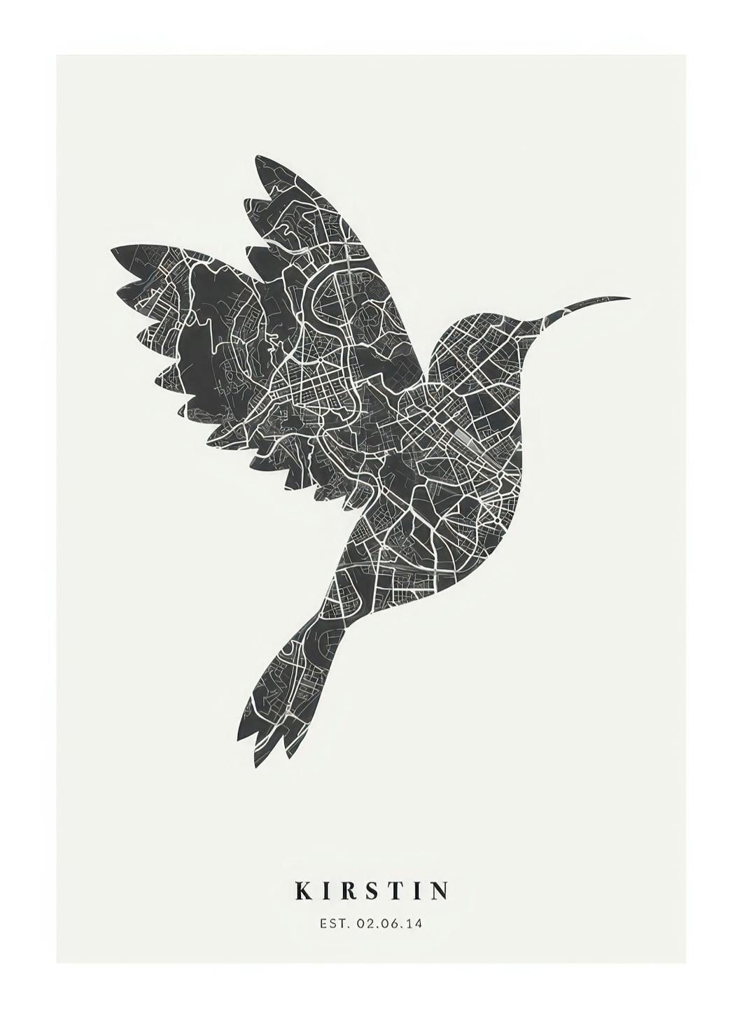 Bird Map Night Personal Poster (50x70 cm) - Gepersonaliseerde posters