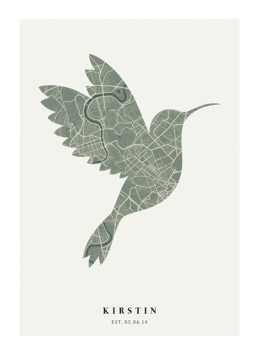 Prints - Bird Map Moss Personal (50x70 cm) - Personalised prints
