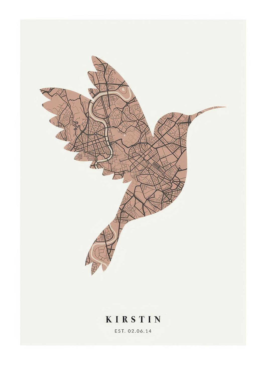 Bird Map Vintage Pink Personal Plakat (30x40 cm) - Plakater > Personlige posters