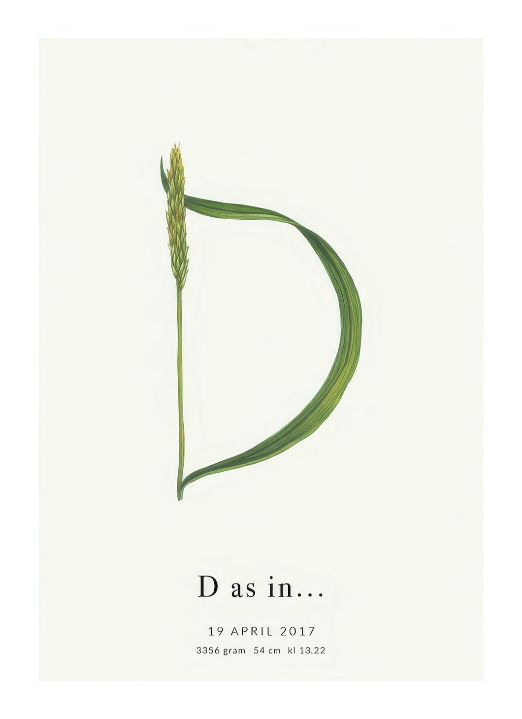 Botanic Letter D Personal Juliste (50x70 cm)  Persoonalliset julisteet