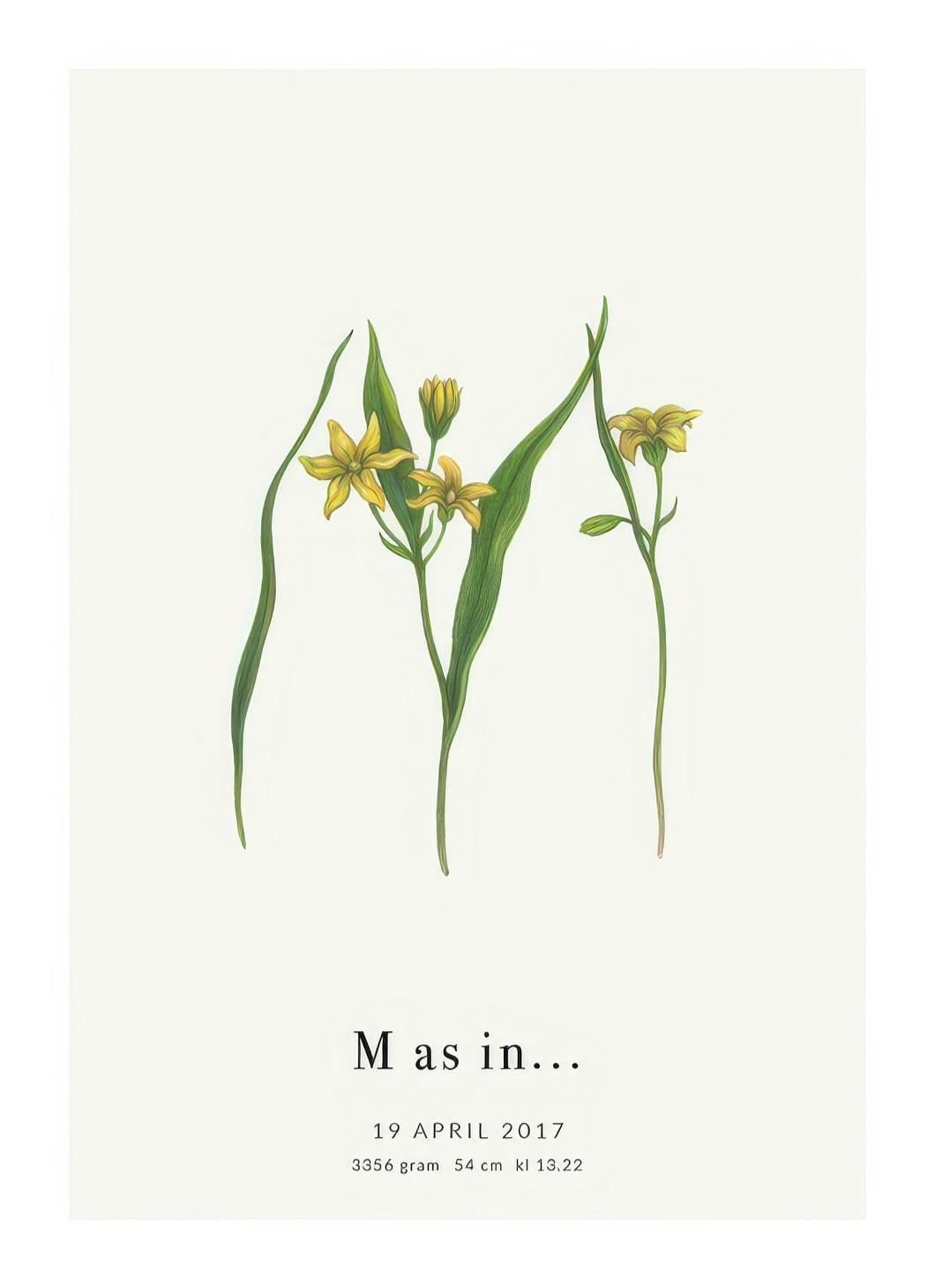 Botanic Letter M Personal Plakat (50x70 cm) - Plakater > Personlige posters