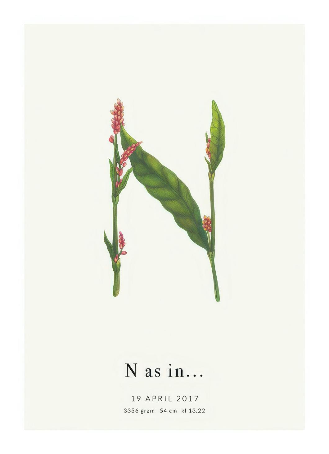 Prints - Botanic Letter N Personal (50x70 cm) - Personalised prints