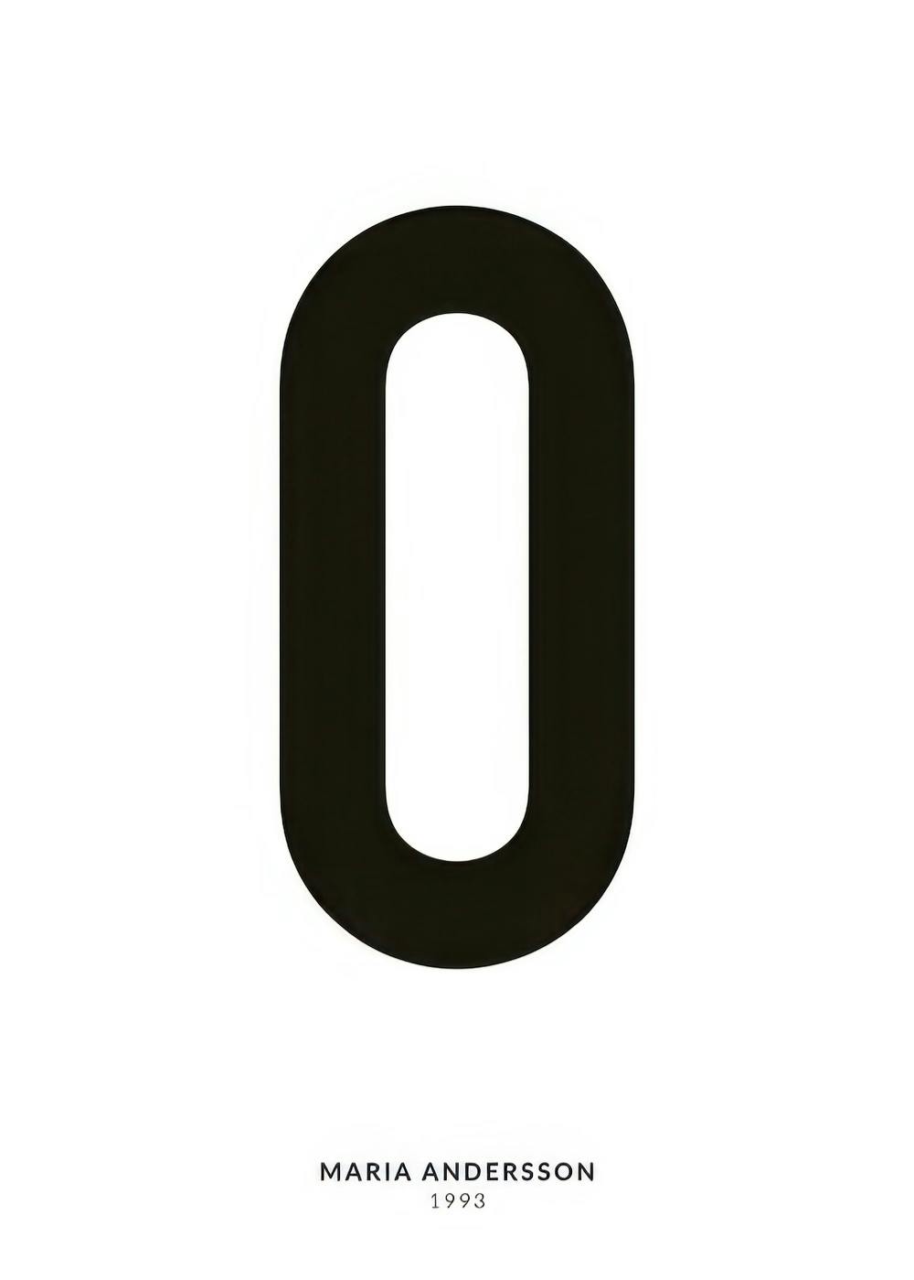 Minimalistisches Typografieposter mit großem schwarzem Buchstaben O und personalisiertem Text darunter auf weißem Hintergrund.