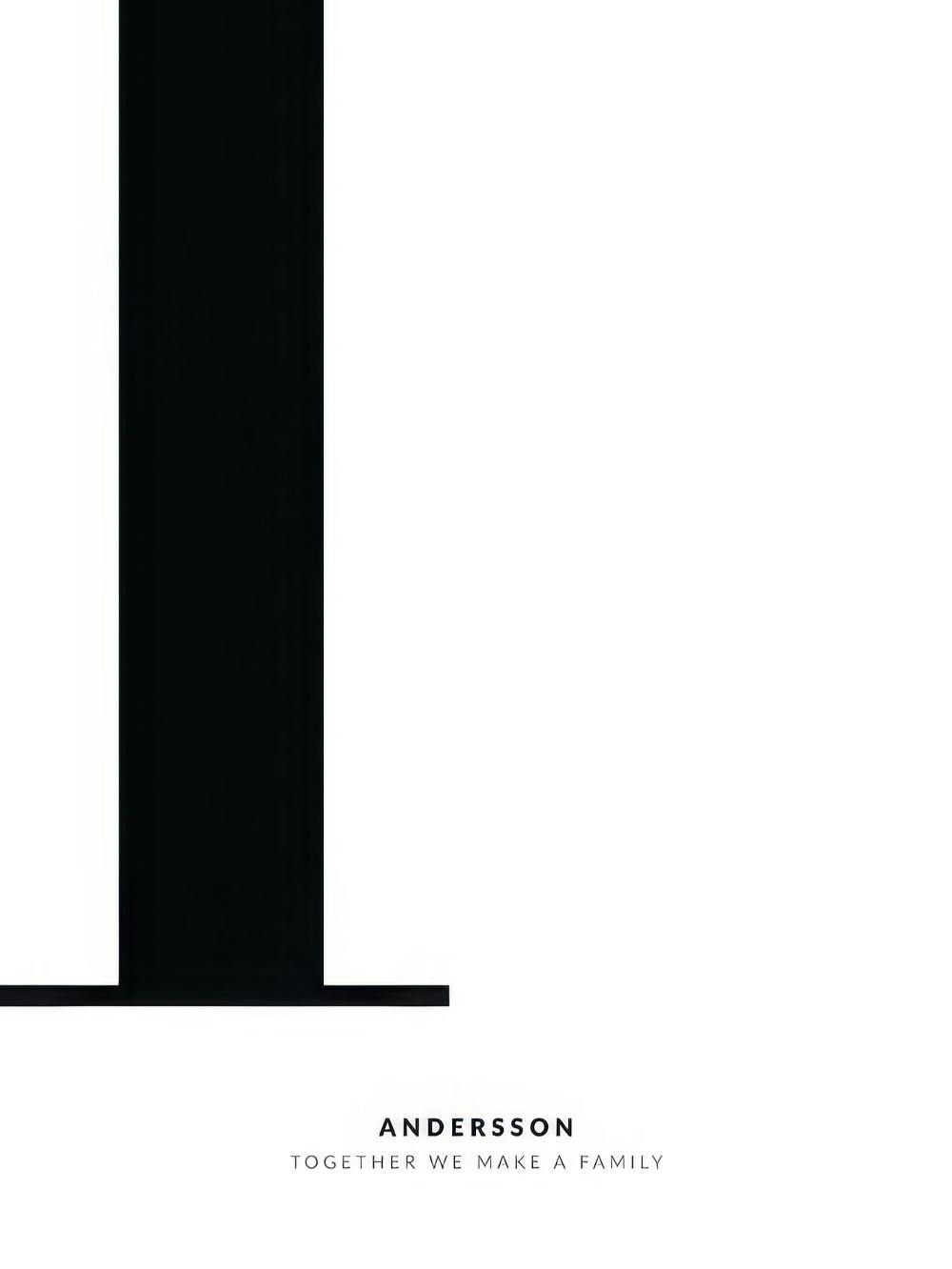 Monochrome personal poster featuring a bold black letter L on a white background with family name and quote.