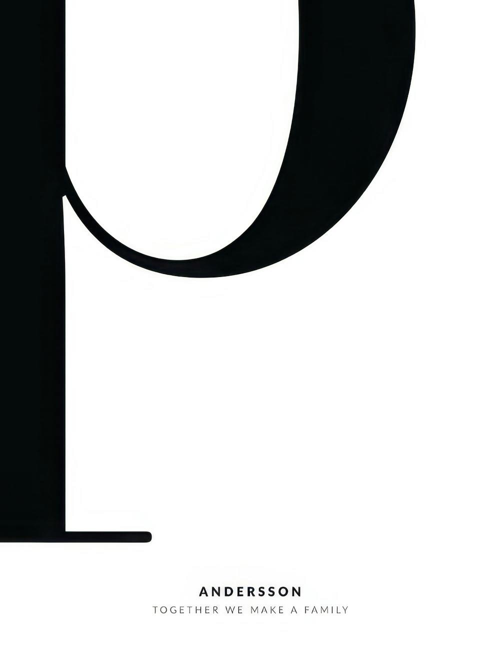 Personal letter P poster art, black text on white background, custom family name print