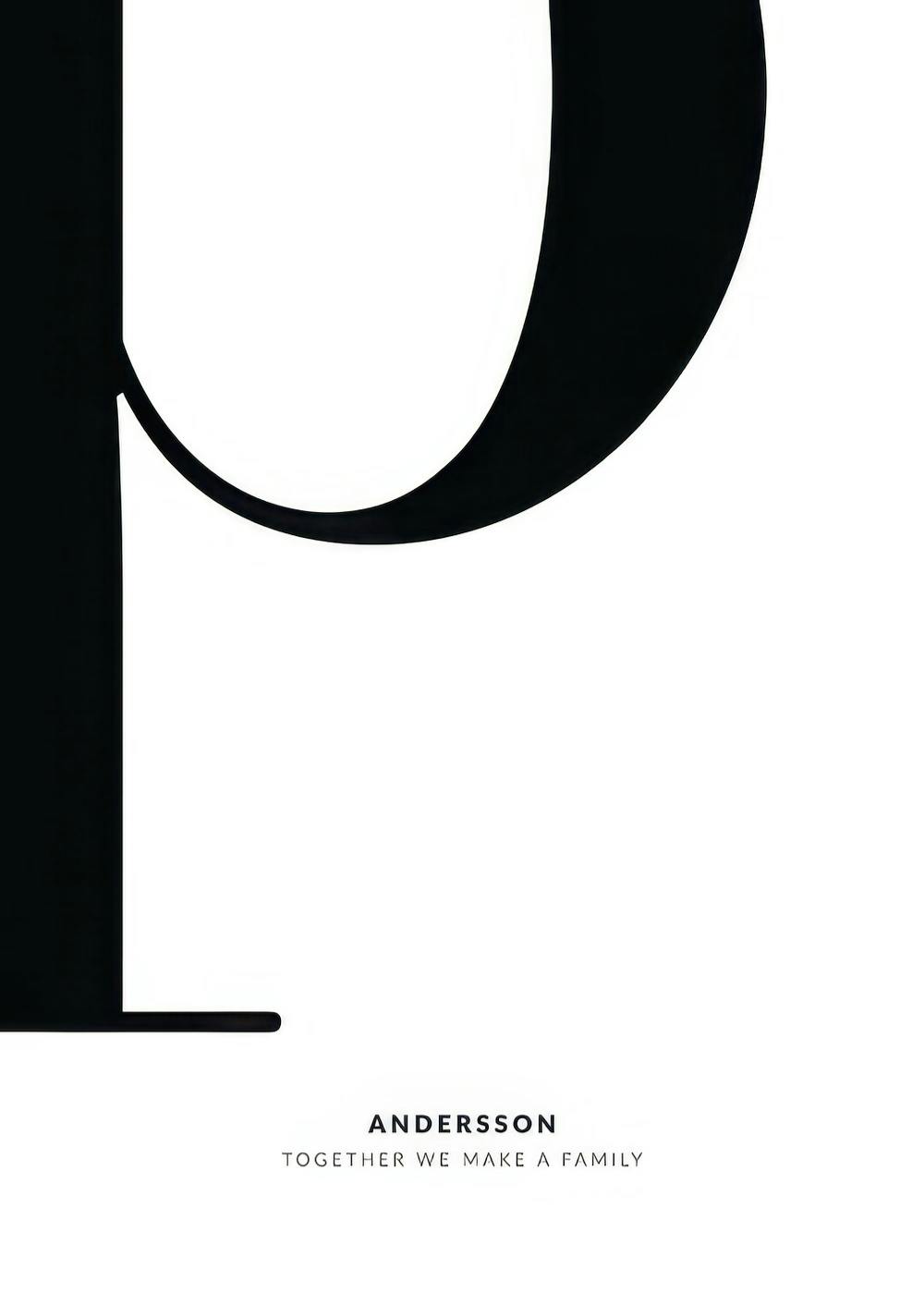 Bold black letter P on a white background with Andersson and Together We Make a Family text below.