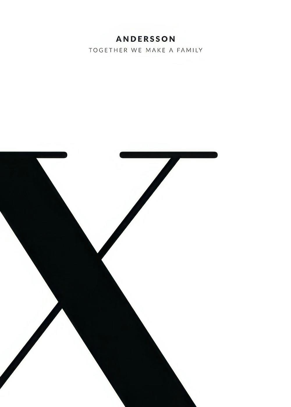 Monochrome letter X personalized poster with family name and quote, ideal as a custom print or wall art.