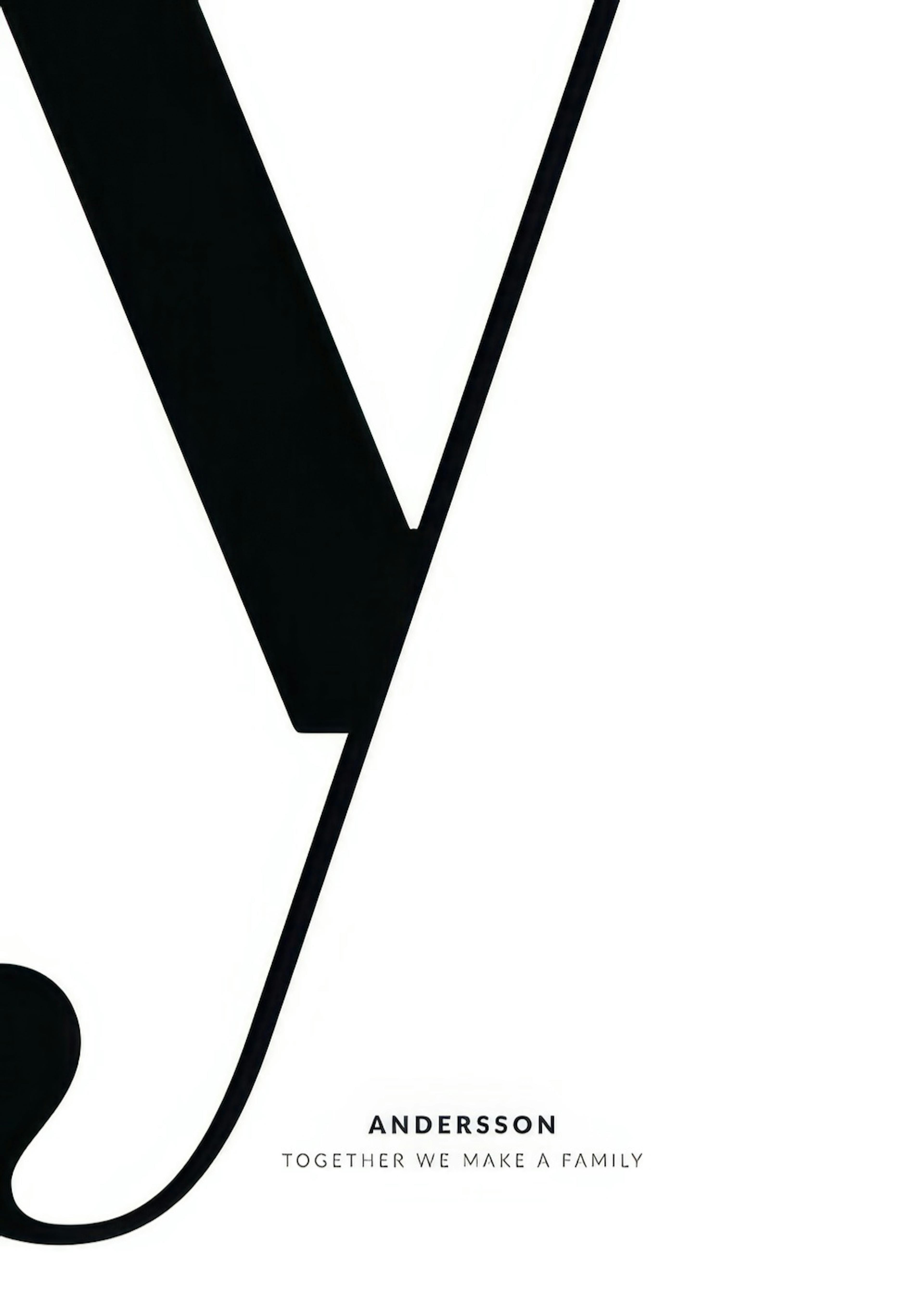 Black and white personalized poster with a large, stylized letter Y, family name, and quote Together We Make a Family.